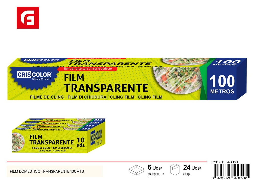 Film doméstico transparente 100mts para envolver alimentos