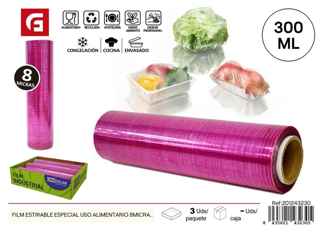 Film estirable especial uso alimentario 8micras - Accesorios para cocina y conservación de alimentos