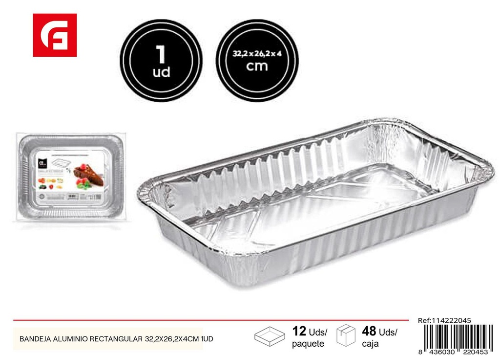 Bandeja de aluminio rectangular 32.2x26.2x4 cm 1UD - Utensilios desechables