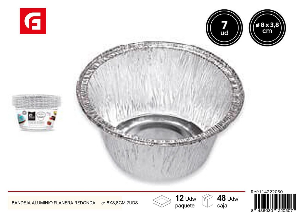 Bandeja redonda de aluminio Ø8x3.8 cm 7 unidades - Desechables