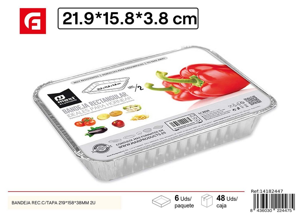 Bandeja de aluminio con tapa rectangular 21.9X15.8X3 cm - Utensilios desechables