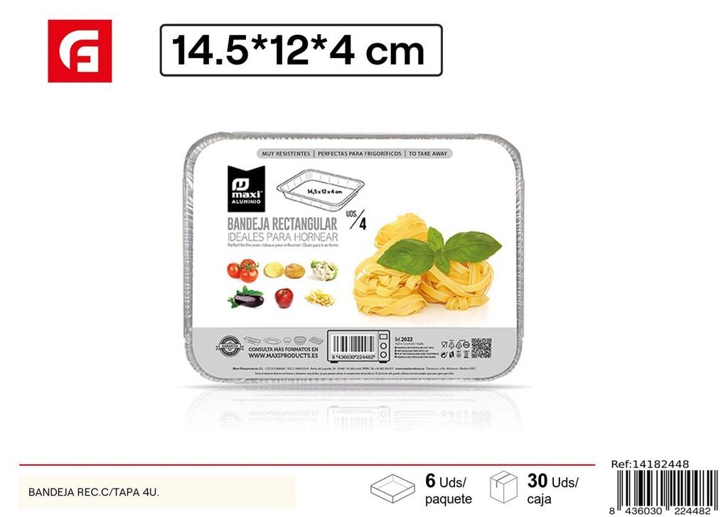 Bandeja de aluminio con tapa rectangular 14.5X12X4 cm - Utensilios desechables
