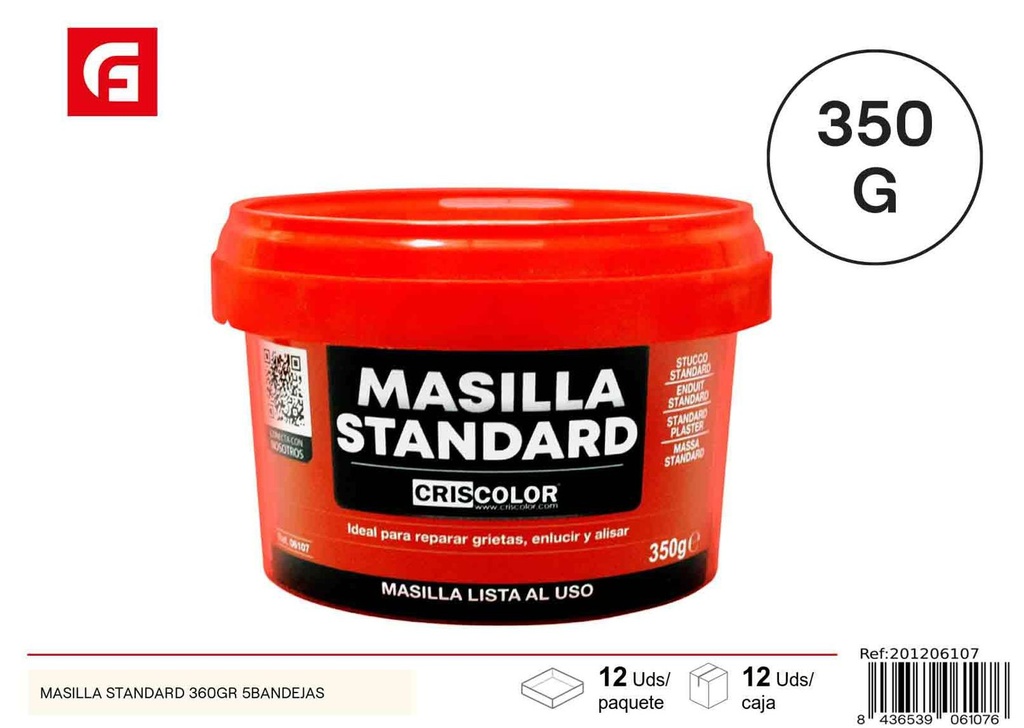 Masilla estándar 360g 5 bandejas - Pintura y ferretería