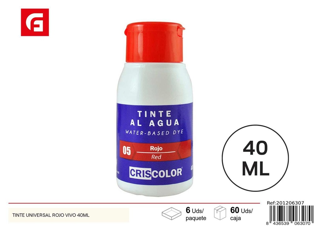 Tinte universal rojo vivo 40ml - Pintura y tinte universal
