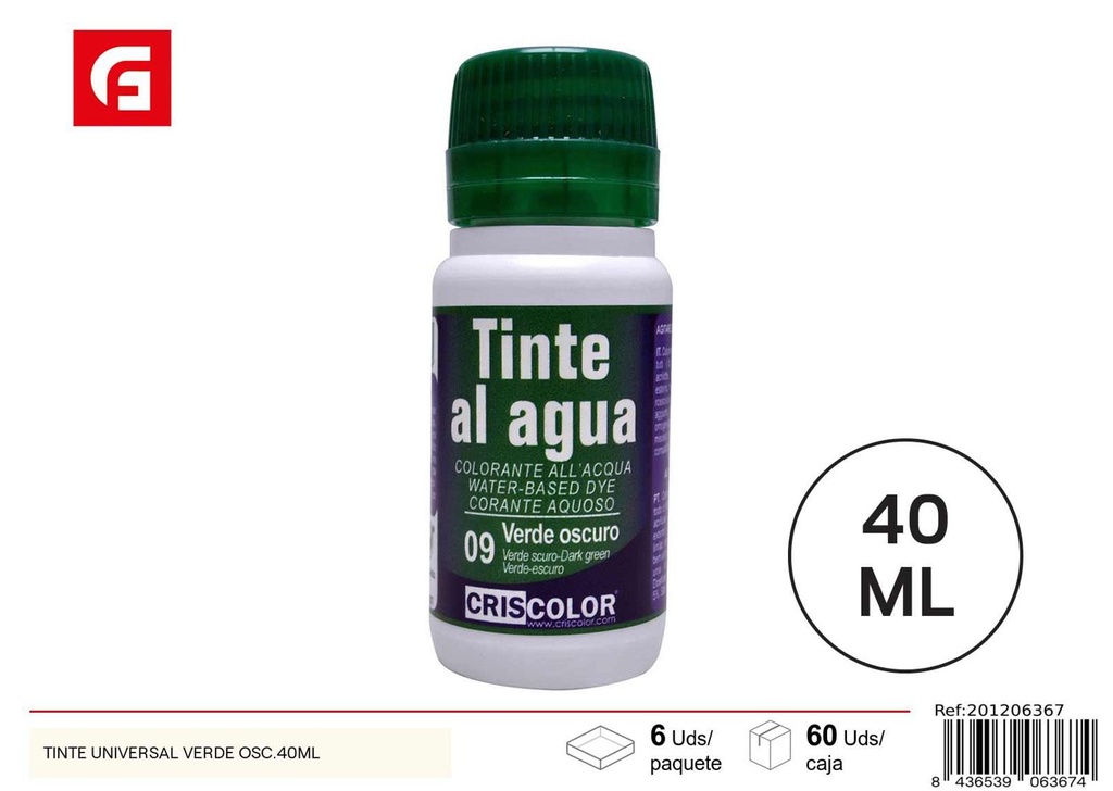 Tinte universal verde oscuro 40ml - Pintura y tinte universal