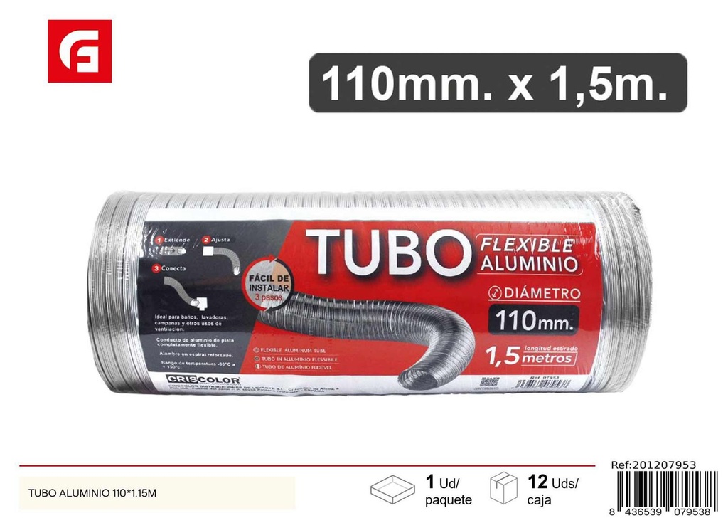 Tubo de aluminio para ventilación 110*1.15m - Suministros de ferretería