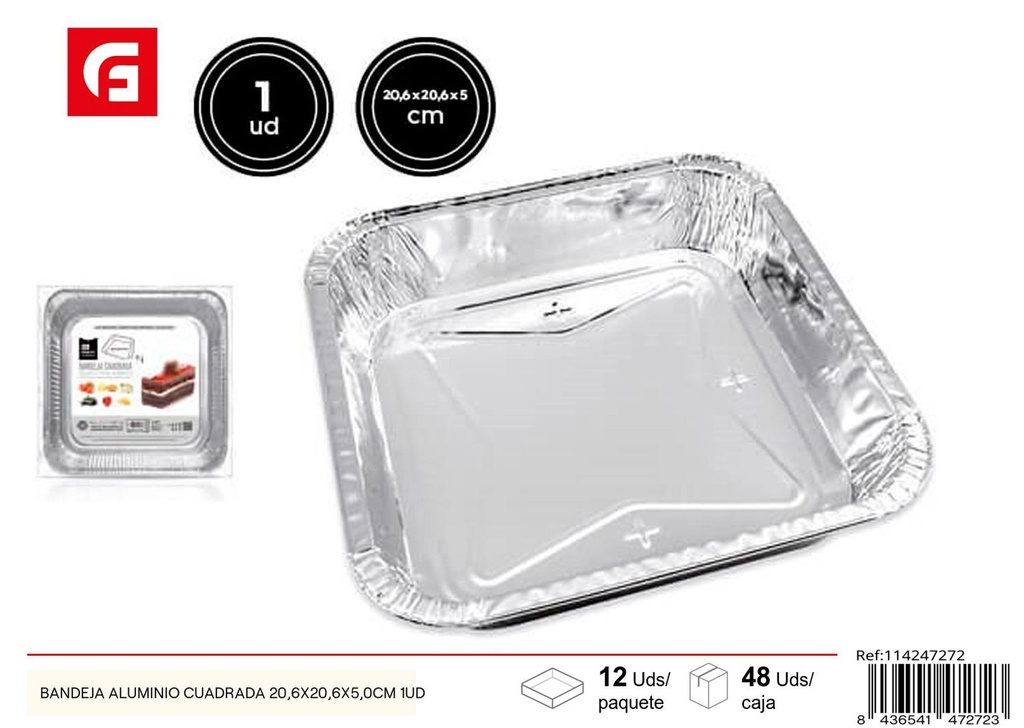 Bandeja de aluminio cuadrada 20.6x20.6x5.0 cm 1UD - Utensilios de cocina