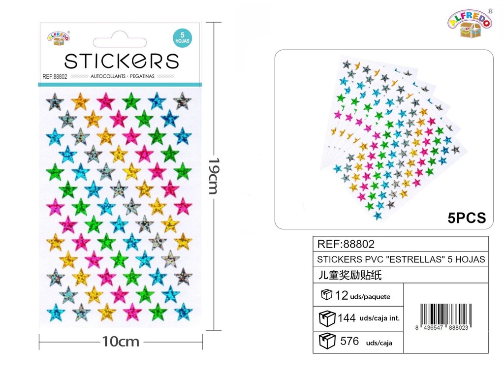 Pegatinas PVC "Estrellas" 5 hojas 10 x 19 cm - Decoración