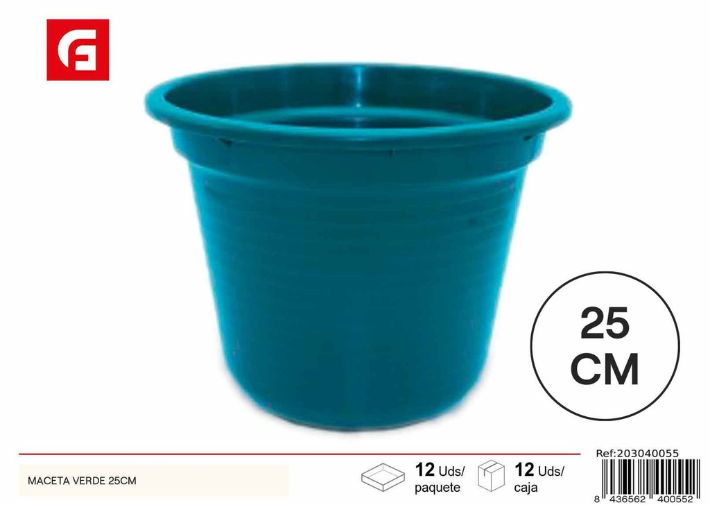 Maceta de plástico verde 25cm - Jardinería y macetas