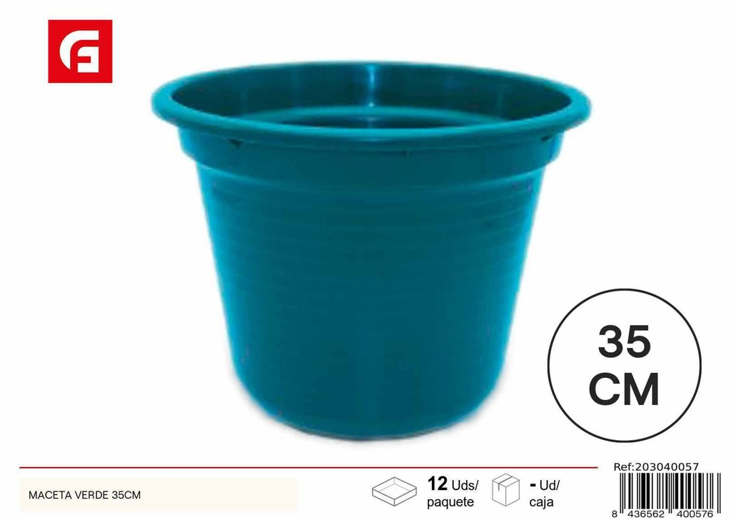 Maceta de plástico verde 35 cm - Jardinería y decoración