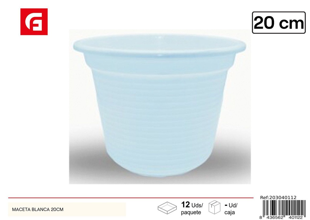 Maceta blanca de plástico 20 cm - Jardín y decoración