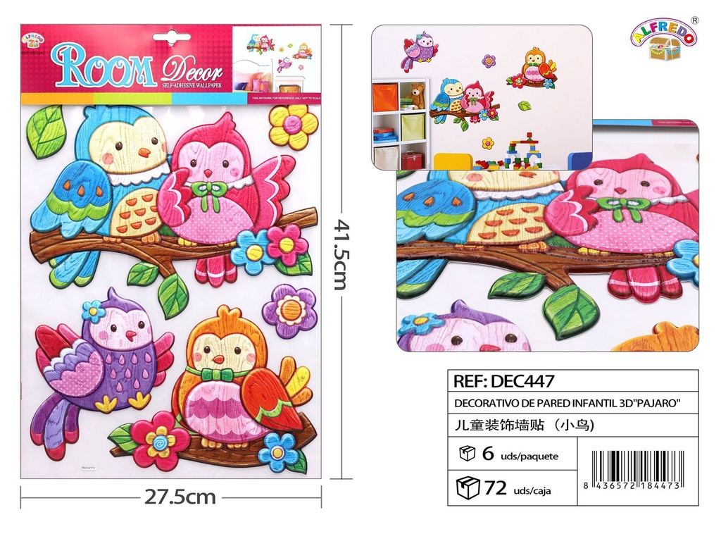 Decorativo de pared infantil 3D "Pájaro" 27.5x41.5 cm - Decoraciones infantiles