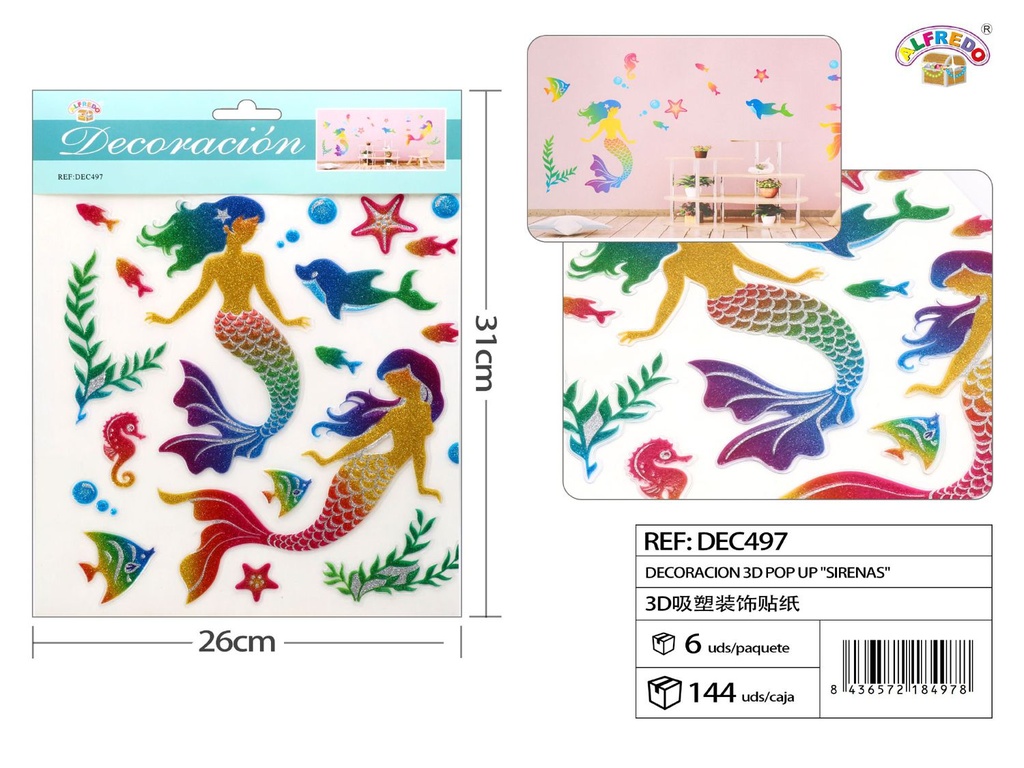 Decoración 3D Pop Up "Sirenas" 26x31 cm - Decoraciones infantiles