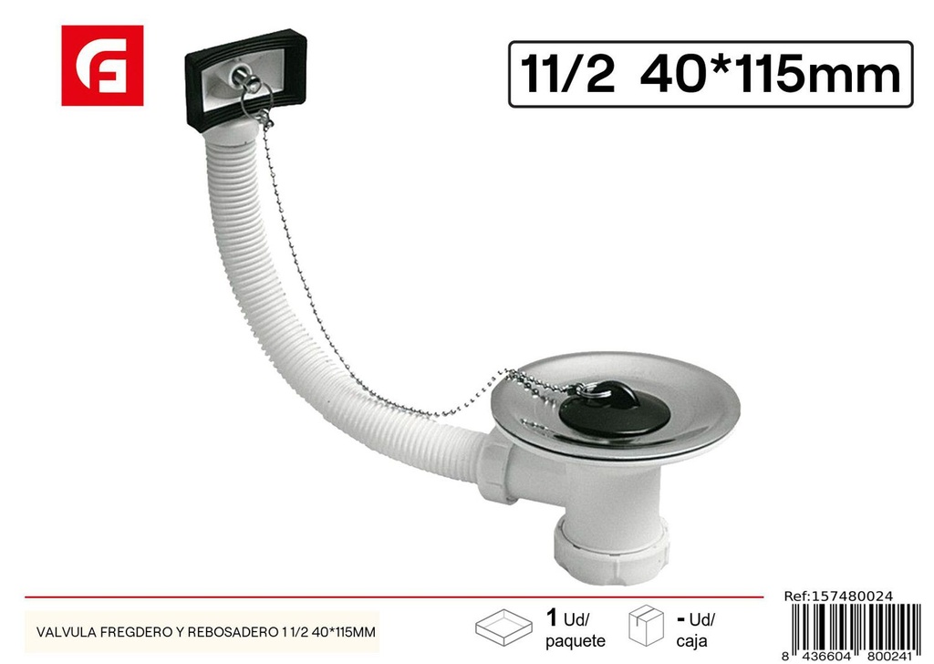 Válvula fregadero y rebosadero 1 1/2 40x115 mm - Accesorios de fontanería