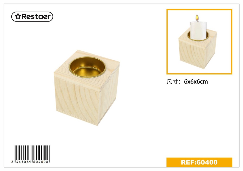 Candelero de madera de pino 6x6x6cm - Accesorios decorativos