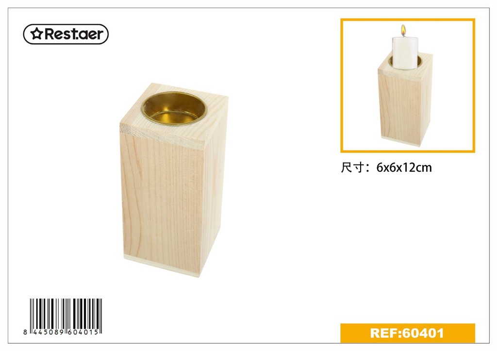 Candelero de madera 6*6*12 cm - Artículos de regalo