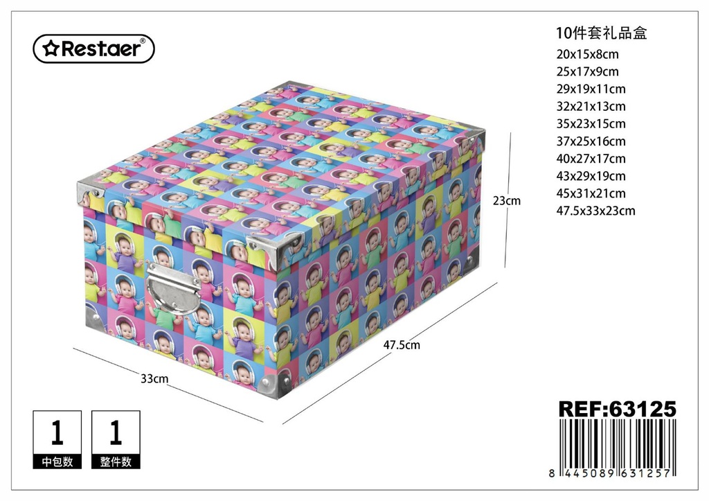 Caja de regalo 10 piezas con cierre de hierro 47.5x33x23 cm - Artículos para regalo y almacenamiento