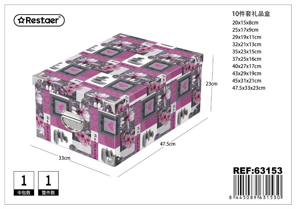 Caja de regalo 10 piezas con cierre de hierro 47.5x33x23 cm - Artículos para regalo y almacenamiento