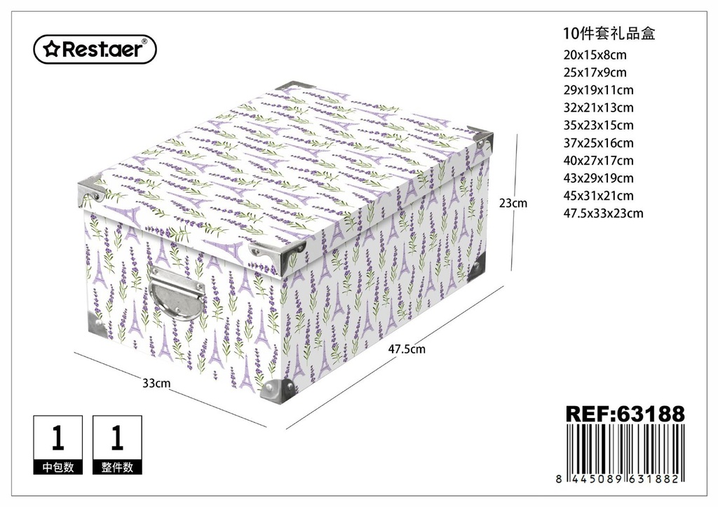 Caja de regalo 10 piezas con cierre de hierro 47.5x33x23 cm - Artículos para regalo y almacenamiento