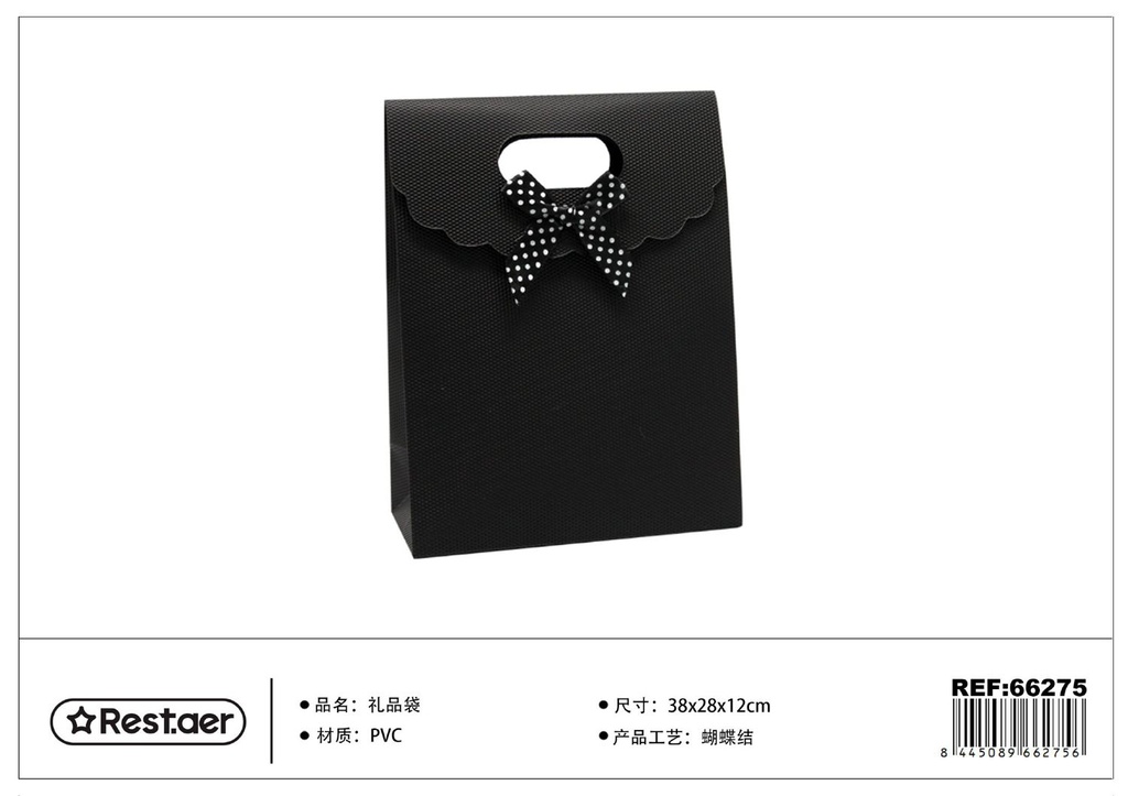 Bolsa de regalo negra con lazo 38x28x12cm