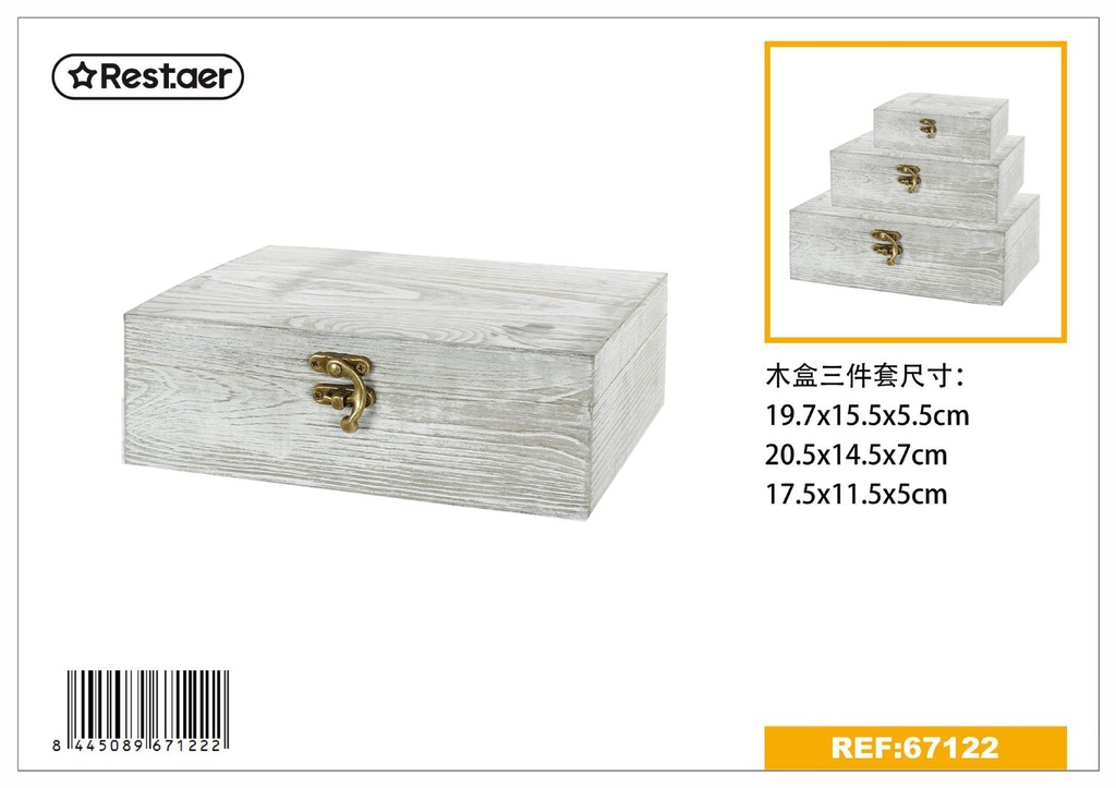 Caja de madera rectangular pintada 23.5x17x9 cm