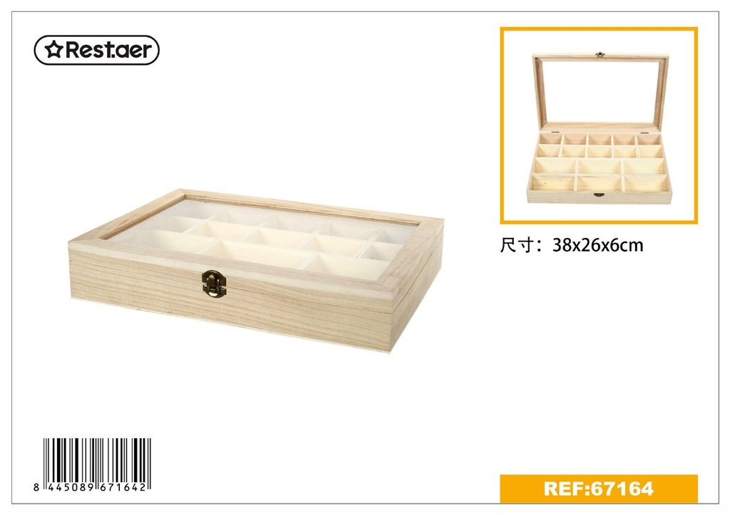 Joyero de madera de 16 compartimientos 38x26x6 cm - Artículos de regalo