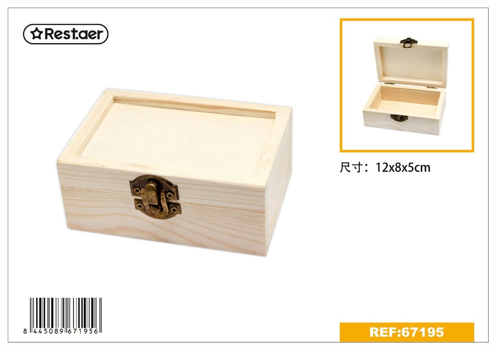 Caja de madera rectangular de 12x8x5 cm - Artículos para regalos y decoración