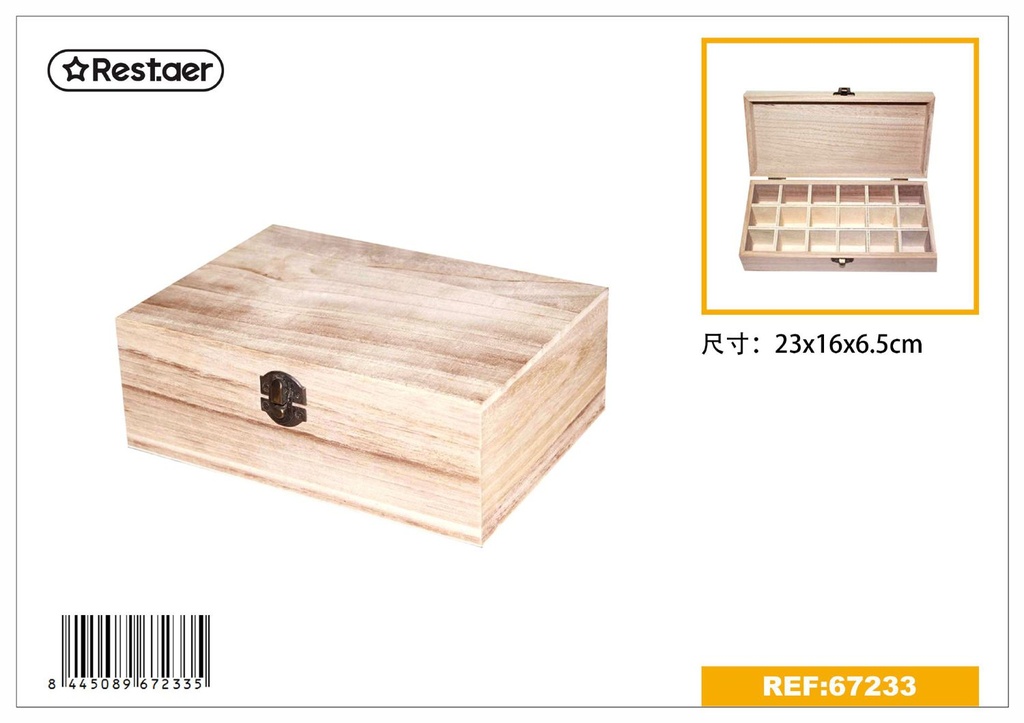 Caja de madera multiuso con 18 compartimientos 23x11x6.5 cm - Artículos de regalo
