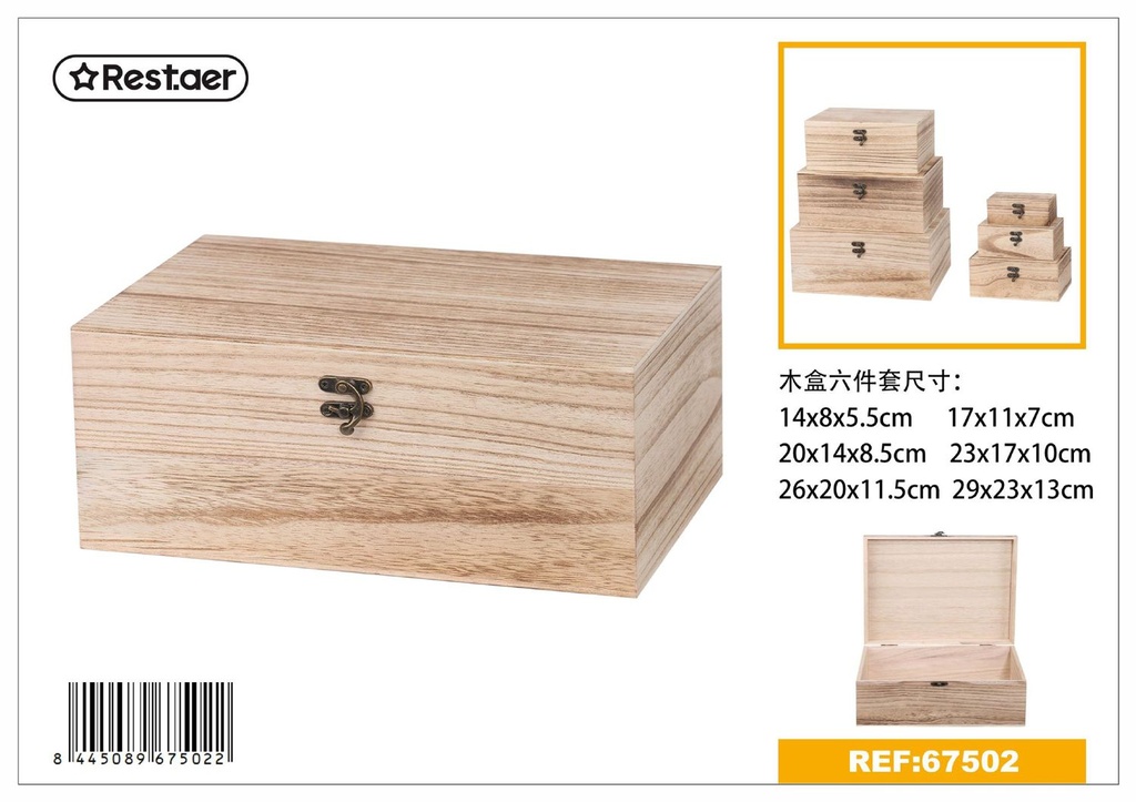 Caja de madera 6 piezas 29x23x13 cm - Artículos de regalo