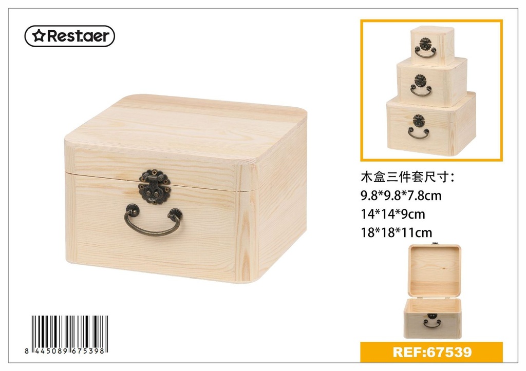Set de caja de madera arce 3 piezas 18*18*11 cm - Caja de regalo