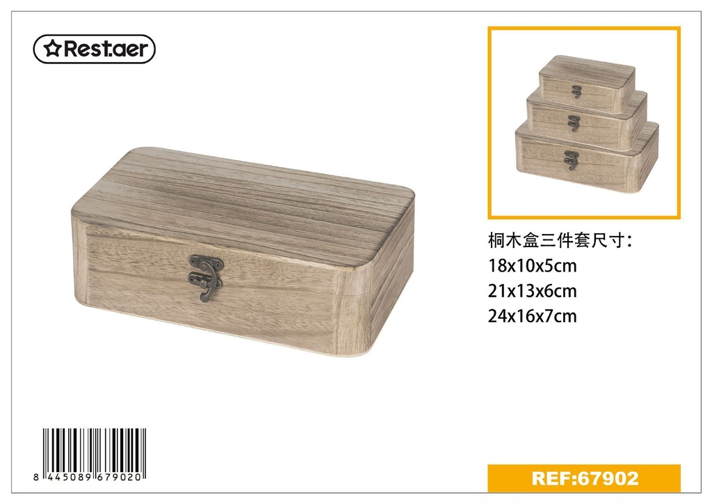 Caja de madera 3 piezas 24x16x7 cm - Artículos de regalo