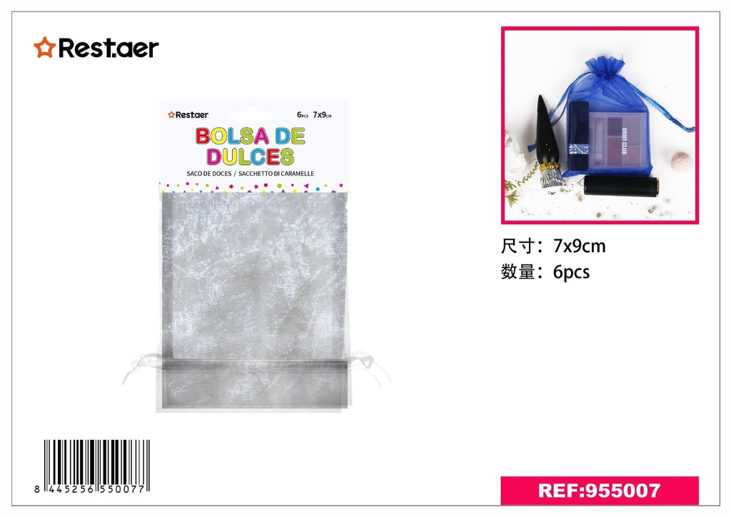 Bolsita multiusos de malla plateada 7*9cm 6PCS - Artículos de regalo