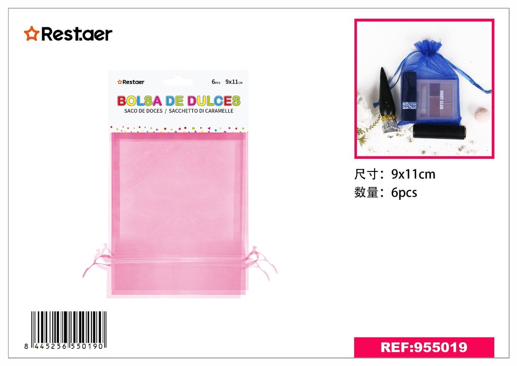 Bolsita multiusos 9x11 cm rosa - Bolsas para chuches 6 pcs