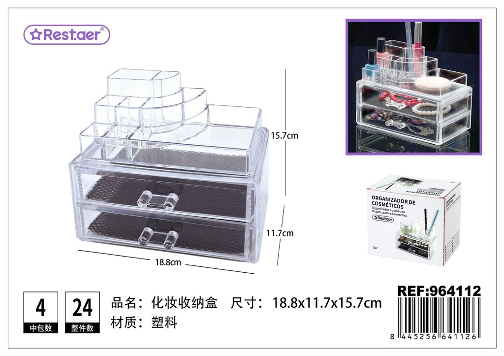 Organizador de cosméticos 18.8x11.7x15.7 cm transparente - Accesorios de belleza