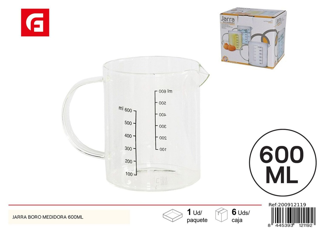 Jarra medidora de boro vidrio 600ml