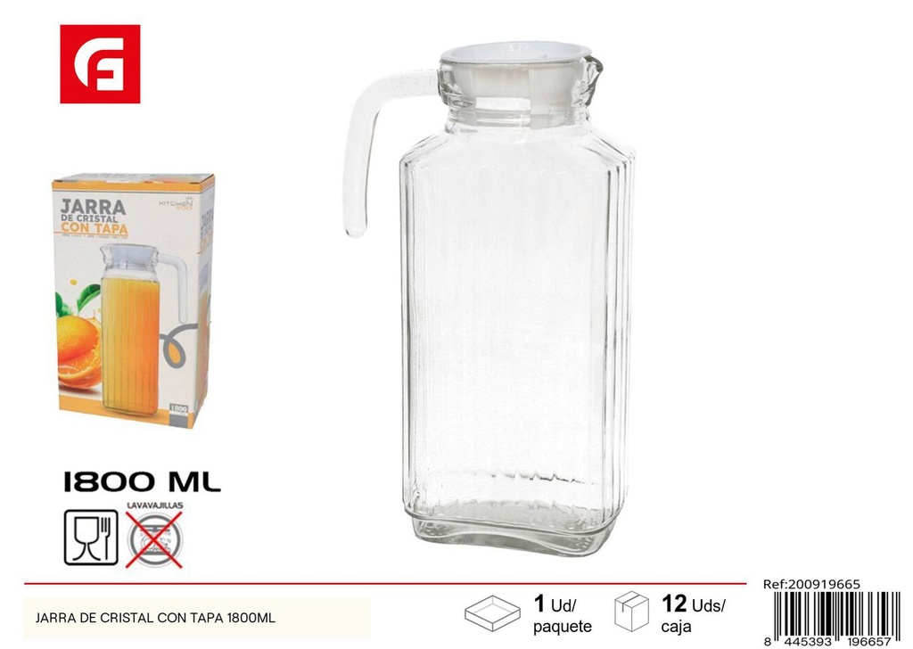 Jarra de cristal con tapa 1800ml - Accesorios de cocina