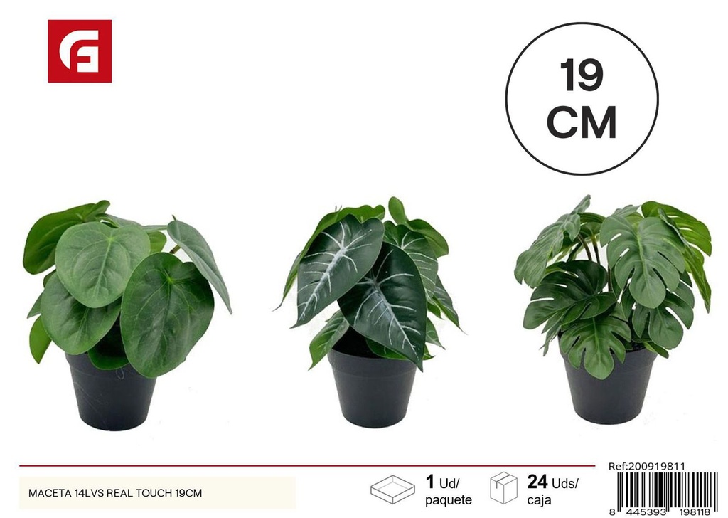 Maceta con 14 hojas Real Touch 19cm para decoración