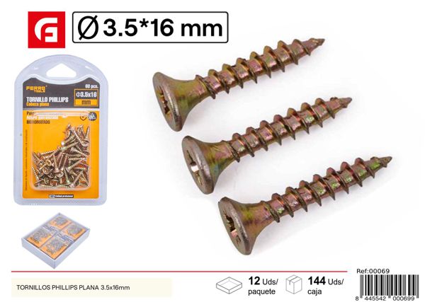 Tornillos phillips plana 3.5x16mm para fijación