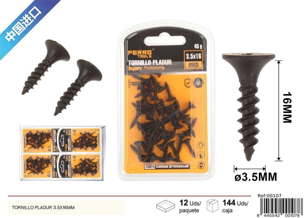 Tornillo pladur negro 3.5x16 mm - Herrajes y accesorios