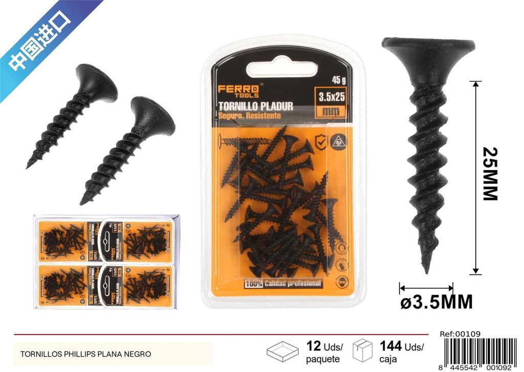 Tornillo pladur negro 3.5x25 mm - Herrajes y accesorios