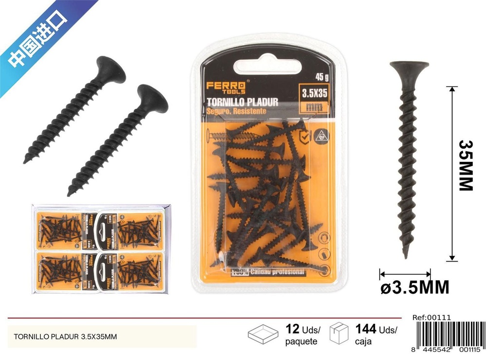 Tornillo Pladur negro 3.5*35mm - Ferretería y tornillos