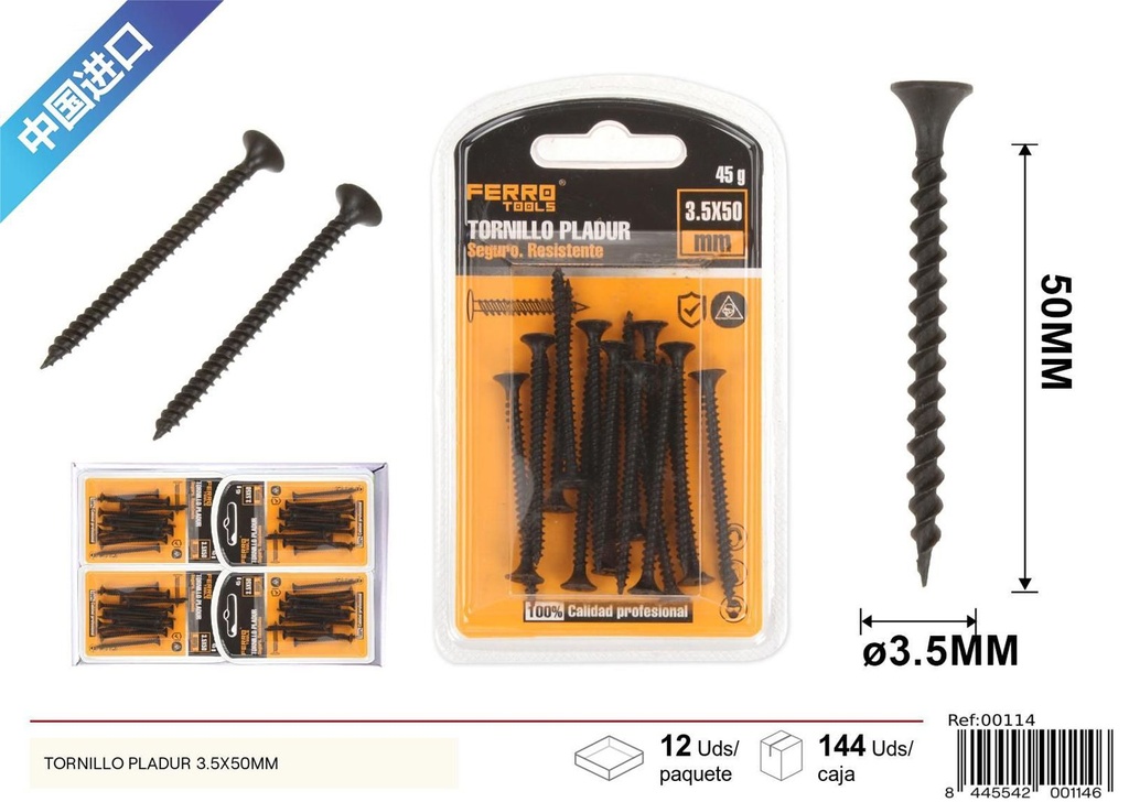 Tornillo pladur negro 3.5x50 mm - Herrajes y accesorios