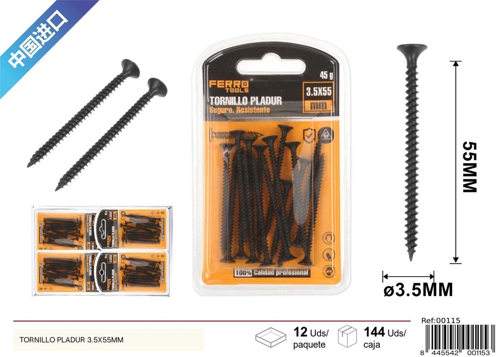 Tornillo Pladur negro 3.5x55mm - Ferretería y tornillos