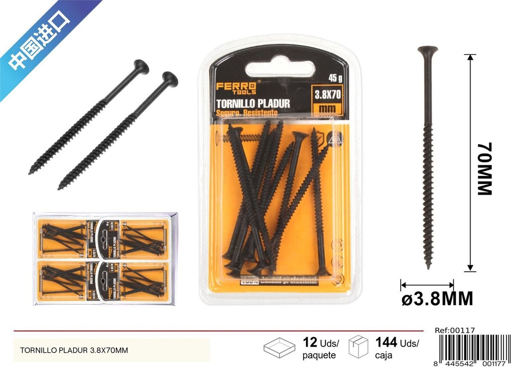 Tornillo pladur negro 3.8*70 mm - Herrajes y accesorios