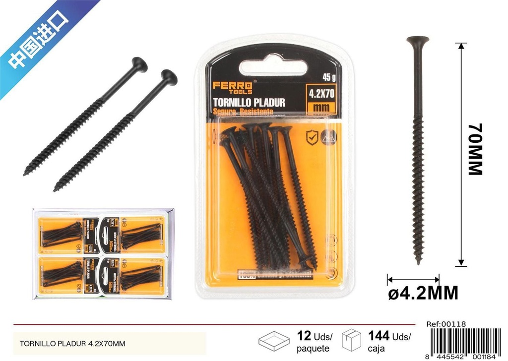 Tornillo pladur negro 4.2x70 mm - Herrajes y accesorios