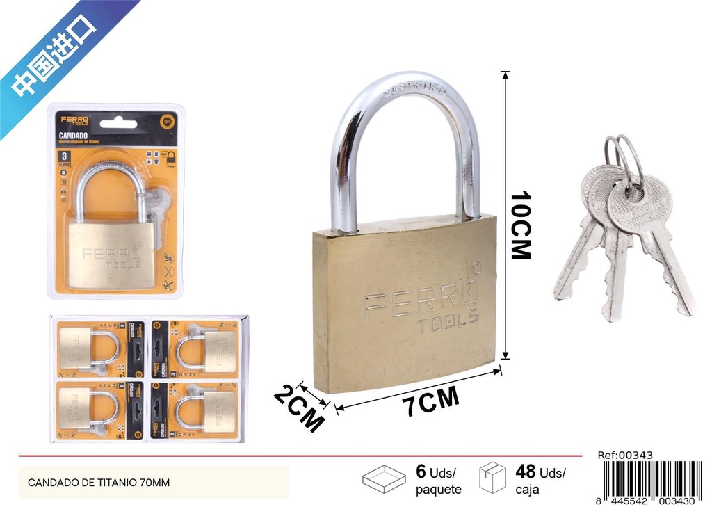Candado de titanio 70mm para seguridad y protección