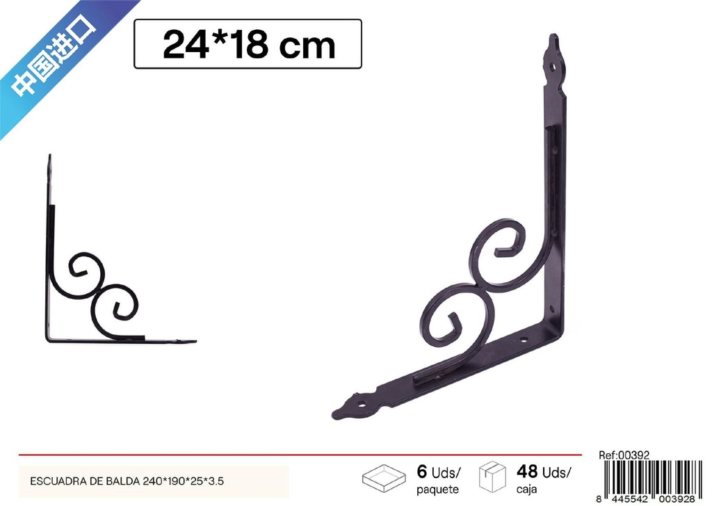Escuadra de balda reforzada 240x190x25x3.5 - Herramientas y ferretería 