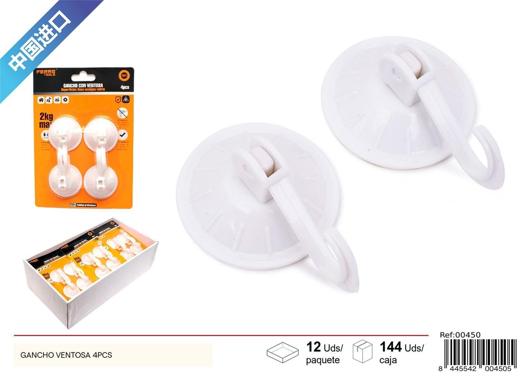  Gancho ventosa 4 pcs - Colgadores de ferretería