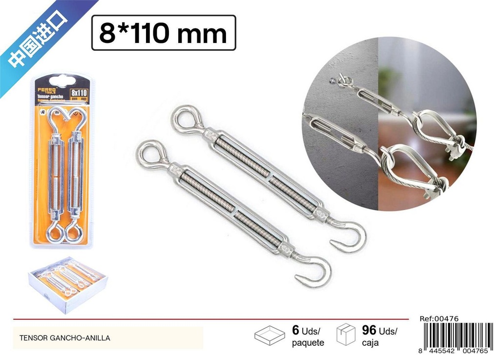 Tensor gancho-anilla 8x110mm 2pcs - Ferretería