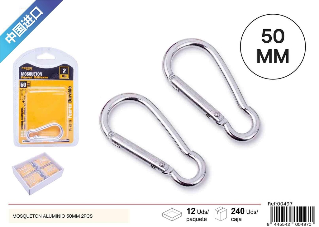 Mosquetón de Aluminio 50mm 2Pcs - Accesorios de Ferretería